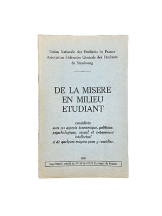 Item #14961 De la misère en milieu étudiant considérée sous ses aspects économique,...