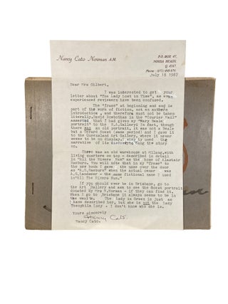 Item #15486 Typed letter signed by Nancy Cato, in response to a letter from a Mrs Gilbert,...