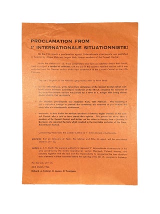 Item #15491 Proclamation from 1' Internationale Situationniste. A. Kotanyi Debord, R. Vaneigem,...