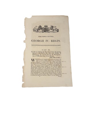 Item #15913 Anno Primo and Sucundo Georgii IV. Regis. Cap.VI [24th March 1821]; An Act to...