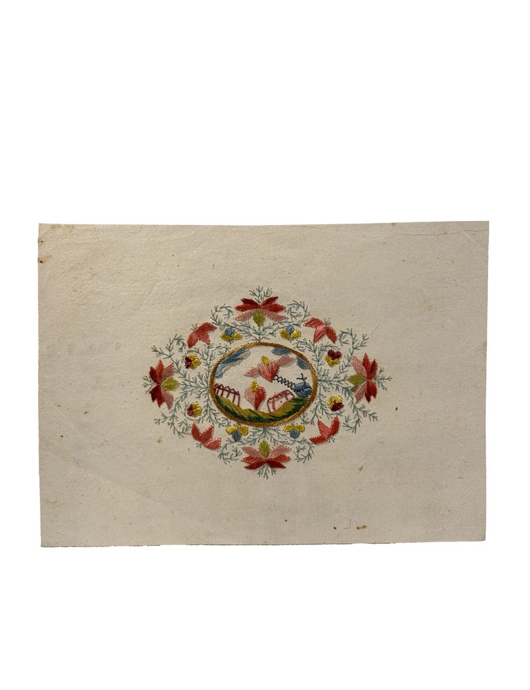 Item #15975 Doppelseitige Seidenstickerei auf Papier / Double-sided silk embroidery on paper. Biedermeier.