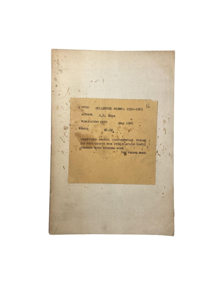Item #4988 Collected Poems: 1930-1965; [Unrevised Proofs]. A. D. Hope, Alec Derwent.